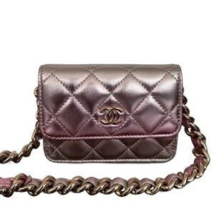 RARE Chanel Coco Punk Metallic Iridescent Ombre Waist Belt Bag Silver Pink